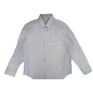 Calvin Klein Mens Slim Fit Stretch Dress Shirt Blue White Size XL 17.5-34/35
